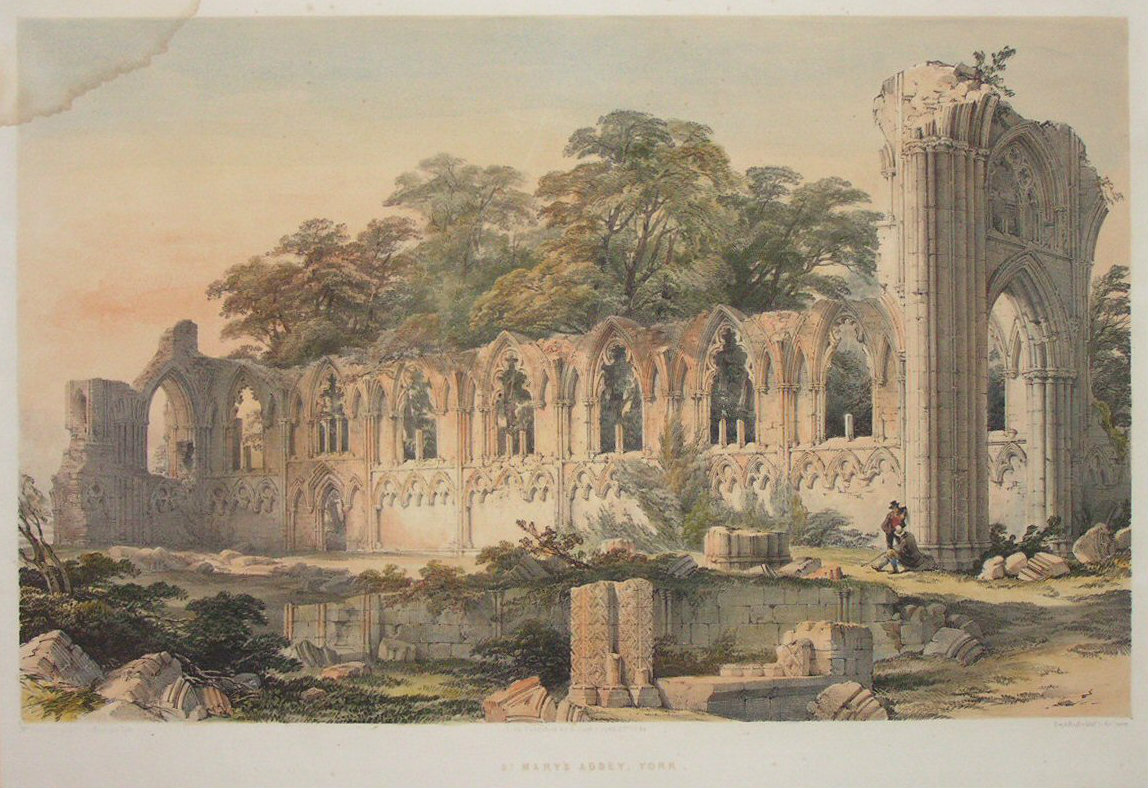 Lithograph - St. Mary's Abbey, York - Hawkins